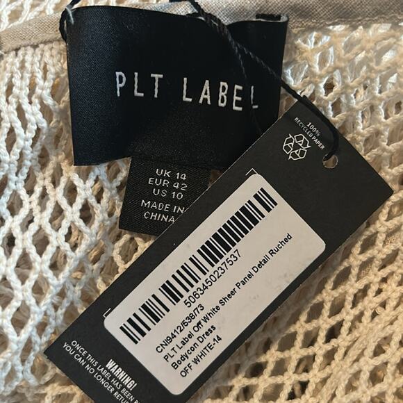 PrettyLittleThing Off White Sheer Panel Ruched Bodycon Dress Size US 10 NWT - Picture 4 of 6